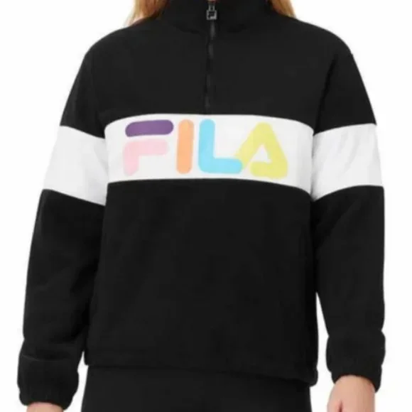 Fila black quarter zip colorful retro fleece sweater medium - Picture 1 of 4